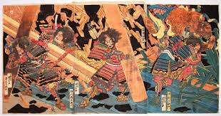 Kuriu Saemon Hata Rokurozaemon Shinozuka Iga No Kami And Watari Shinzaemon Destroying A Ha Japanese Art Japanese Woodblock Printing Traditional Japanese Art