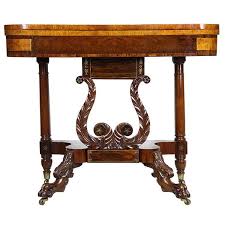 Classical Carved Mahogany Lyre Card Table Ny Antique Game Table Neoclassical Furniture Georgian Furniture