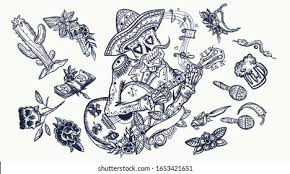 Add more paint for shadows. Mariachi Skeleton Wearing Sombrero Playing Guitar Stock Vector Royalty Free 1653421651