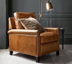 Tyler Leather Roll Arm Recliner With Nailheads Pottery Barn Furniture Living Room Recliner Leather Chair With Ottoman