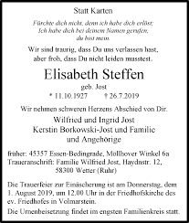 Traueranzeigen Von Elisabeth Steffen Waz Trauer De