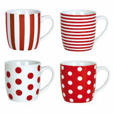 Mugs Stripes And Dots Red Mug Mugs Dinnerware Sets