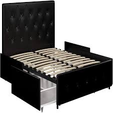 Black full size platform beds with storage drawers. Platform Bed With Storage Drawers Black Faux Leather Queen Overstock 31440147