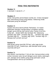 Jawapan ada di dalam page kompilasi soalan teka teki. Teka Teki Matematik