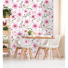 A variety of pink, floral wallpaper patterns. Garden Pink Flowers Watercolor Wallpaper Overstock 32769732