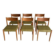 Mid Century Modern Swedish Teak And Moss Green Dining Chairs Set Of 6 In 2020 Dining Chairs Dining Chair Set Green Dining Chairs