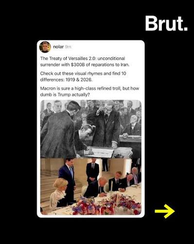 Brut. | President Donald Trump signed an interim agreement aimed at ending the U.S.-Iran war during a dinner hosted by French President Emmanuel... | Instagram