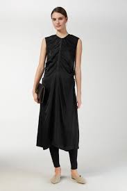 234074 420 Drawstring Dress Made From A Silky Lustrous Fabric With A Satin Finish This Sleeveless Dress Is An I Drawstring Dresses Dresses Satin Shirt Dress