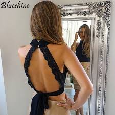 Hauteur de l'épaule au bas devant : Ete Sexy Dos Nu Noir Dentelle Femmes Debardeur Partie Mignon Arc Bustier Crop Top Filles Col Haut Elegant Halter Tops Aliexpress