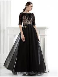 Australia Formal Dress Evening Gowns Black Plus Sizes Dresses Petite A Line Bateau Long Floor Length Lace Dress Tulle Black Evening Dresses Cheap Formal Dresses Black Tie Gala Dress