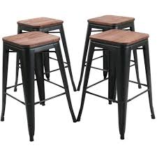 Metal counter height stools with wood seat. Duramex Tm Set Of 4 Black 24 Inch Counter Height Metal Bar Stools With Wooden Seat Indoor Outdoor Stackable Best Buy Canada