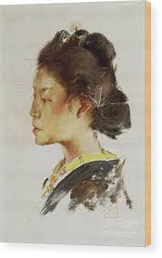 Study Head Of A Japanese Girl, 1890 92 Oil On Board Wood Print