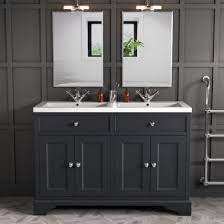 Just add a sizable medicine cabinet above to create extra storage where the countertop may be lacking. Double Basin Vanity Unit Traditional Charcoal Grey 1200mm Burford Itrolley
