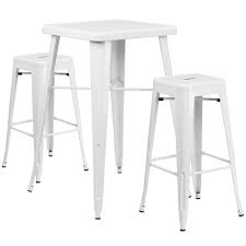 Choose between an abundance of comfortable stools and chairs from the swedish furniture design company offecct! 23 75 Square White Metal Indoor Outdoor Bar Table Set With 2 Square Seat Backless Stools Restaurant Furniture Org