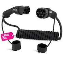 5m Coiled EV Charging Cable - 22kW Three Phase Type 2