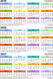 The easiest way to create a calendar in excel is to use a professionally designed template. Template 3 Excel Template For Three Year Calendar 2019 2021 Portrait Orientation 1 Page In Colo Yearly Calendar Template Excel Calendar Calendar Printables