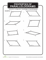 Properties Of Parallelograms Geometry Worksheets Parallelogram Circle Math