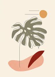 Minimal Line Monstera Mini Art Print By Flow Line Without Stand 3 X 4 Abstract Line Art Boho Painting Framed Art Prints