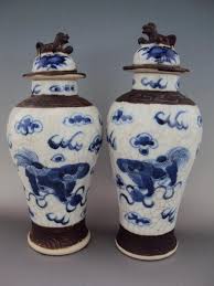 Marked Pair Chinese Porcelain Oriental Antiques Foo Foo Dog Blue And White Vase Antiquite Orientale Vases Bleus Objet Deco