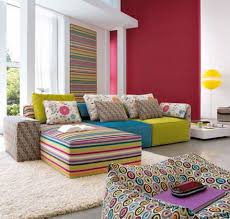 Funky Colorful Striped Sofa Sets In Stylish Urban Living Room Ideas With Yellow Rounded F Colorful Living Room Design Interior Design Living Room Room Interior