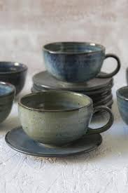 Cappuccino coffee cups and saucers. Handmade Pottery Blue Cappuccino Cup Saucer Serami K Kupa Seramik Heykeller Comlek