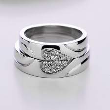 Blue Sweet Couple Rings Diamond Accent Half Heart Wedding Bands Heart Puzzle Promise Rings Set In Sterling Si Wedding Rings His And Hers Jewelry Couple Rings