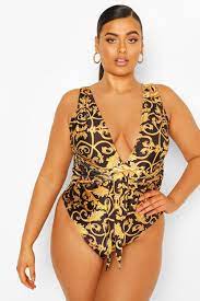 Plus Chain Print Twist Front Swimsuit Boohoo Plus Size Swimsuits Swimsuits Plus Size Outfits
