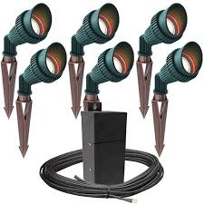 Outdoor Pro Led Landscape Lighting 6 Spot Light Kit Emcod 100watt Power Pack Photocell Mechanical Timer 80 Foot Cable
