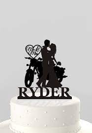 Wedding Cake Topper Silhouette Couple On Motorcycle Mr Mrs Personalized With Last Name Acr Wedding Cake Topper Silhouette Motorcycle Cake Cool Wedding Cakes