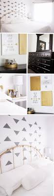 Black and white are the most versatile colors to use when decorating. Camie Shill Triangle Wall Grey Triangles Gold White Black Gold Bed White Bedroom Black Dresser Bedroom Interior Wall Decor Bedroom Gold Bedroom