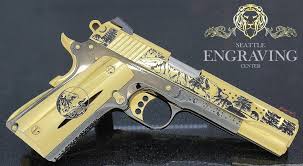 Engraved Black And Gold 1911 Pin On Fire Arm Engraving Design
