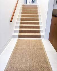 Custom Made Driftwood Sisal Stair Runner And Rug Bound With Natural Cotton Binding Completes This Space Contact Us On Sisal Stair Runner Stair Runner Stairs