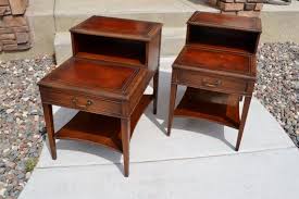 Pair Of Vintage Mahogany Leather Top Step End Tables With Drawer Mid Century Night Stand Genuine Maho In 2020 End Tables With Drawers Antique End Tables End Tables