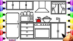Kitchen coloring pages at getdrawings free download. How To Draw Kitchen And Kitchen Coloring Book Youtube