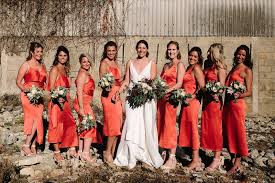 A Backless Chosen By One Day Dress For A Colourful Oxford Barn Wedding Full Of Australian Glamour Orange Bridesmaid Dresses Bridesmaid Dresses Dresses