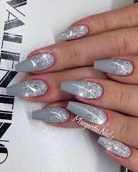 Black And Grey Ombre Coffin Nails Gorgeous Grey Ombre Nails With Glitter Graynails Ombrenails Coffinnails Glitternails Nail Designs Grey Nail Art Acrylic Nail Designs