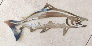 16 Inch Salmon Fish Trout Rustic Cabin Metal Wall Art Sign Stencil Heat Colored Metal Fish Wall Art Art Trout Art