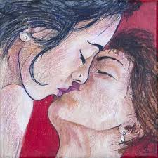 Notice the heart shape on the head outlines. Girls Kiss Paintings For Sale Saatchi Art