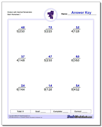Long Division Worksheet With Decimal Remainders Long Division Worksheet With Decimal Remainders Math Worksheets Decimals Worksheets Division Questions