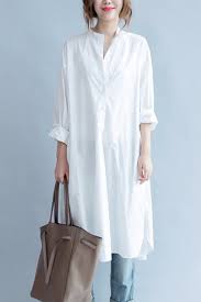 White Fashion Pure Color Cotton Long Shirt Dresses Q3101a Cotton Long Shirt Long Shirt Blouse Dress Long