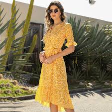 HBFAGFB Summer Dresses for Women 2024 Casual Floral Printed V Neck Short  Sleeved Dress Yellow Size M - Walmart.ca