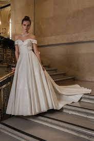 Beautiful Semi Ball Brocade Wedding Dress With Off Shoulder And Wide Corset Back Gold And Ivory Detai Contemporary Wedding Dress Elegant Wedding Gowns Dresses