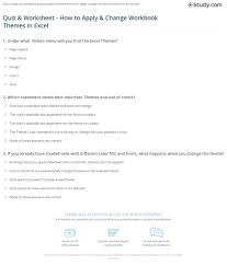 Create my own color theme. Quiz Worksheet How To Apply Change Workbook Themes In Excel Study Com