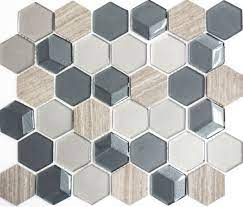 Zusammen mit zunehmenden möglichkeiten bei der auswahl von oberflächenmaterialien ist das mosaik auch immer. Mosaik Fliese Transluzent Grau Hexagon Glasmosaik Crystal Stein 3d Grau Mos11d 22