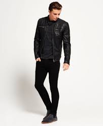 Mens Real Hero Leather Biker Jacket In Black Superdry Leather Jacket Men Jackets Men Fashion Leather Jacket Outfit Men