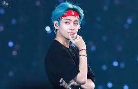 Taehyung Blue Hair With Bandana Taehyung Kim Taehyung V Taehyung