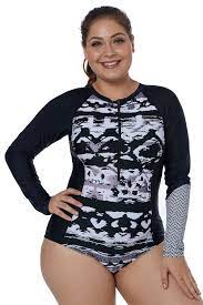Irregular Sleeve Rash Guard Top With Abstract Print Us 14 16 Xl Plus Size Swimwear Women S Plus Size Swimwear Plus Size Swimsuits