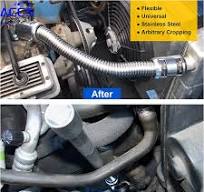 Ratiator Hose 48" Flexible Stainless Steel Radiator Hose Kit - Universal  Fit With 4 Chrome Caps (Silver) Black Hose