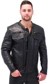 No Collar Men S Vented Ccw Motorcycle Jacket M263gvzk Black Leather Jeans Motorcycle Jacket Mens Motorcycle Jacket