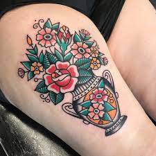 Vase Of Flowers Tattoo Floral Bouquet Tattoo Neotraditional Bouquet Tattoo Tattoos Vase Tattoo